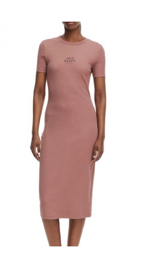 CALVIN KLEIN JEANS 2X2 BABY RIB LOGO MIDI DRESS ΦΟΡΕΜΑ ΓΥΝΑΙΚΕΙΟ BROWN