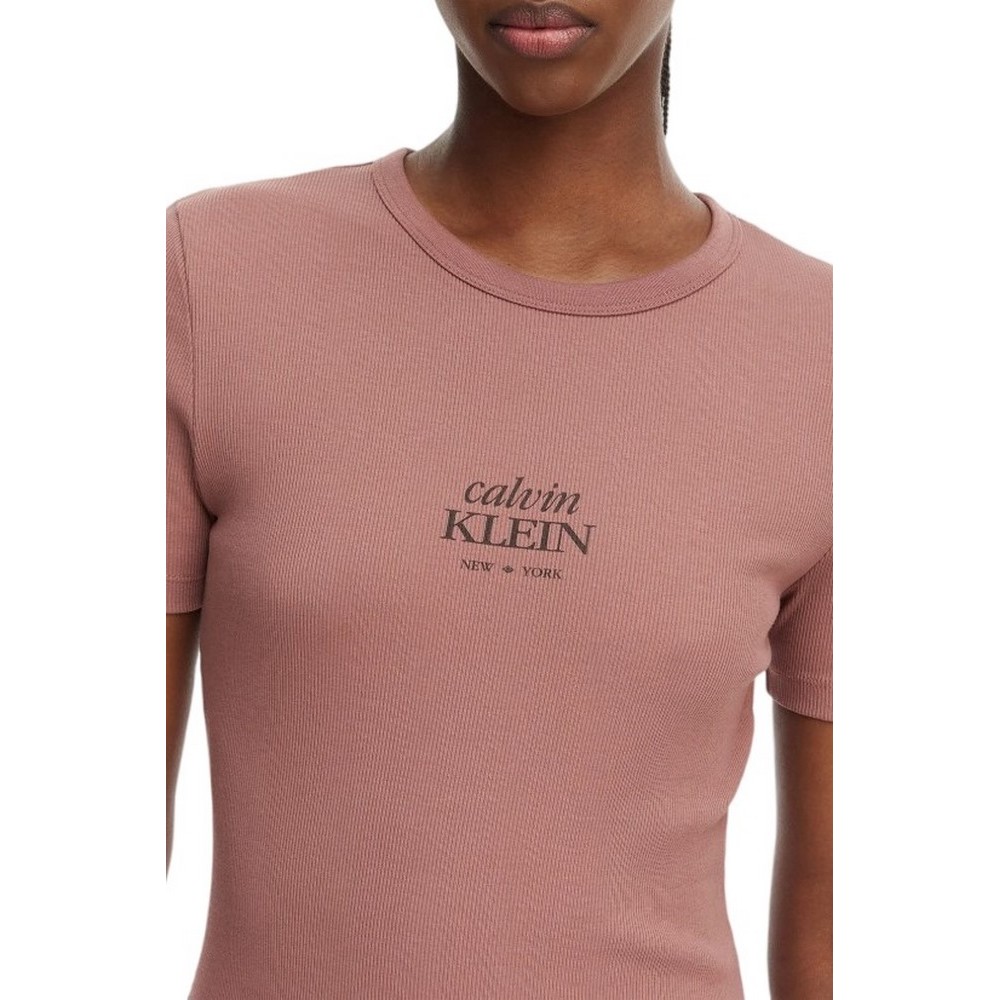 CALVIN KLEIN JEANS 2X2 BABY RIB LOGO MIDI DRESS ΦΟΡΕΜΑ ΓΥΝΑΙΚΕΙΟ BROWN