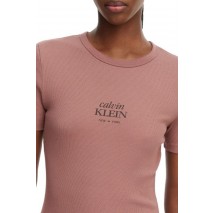 CALVIN KLEIN JEANS 2X2 BABY RIB LOGO MIDI DRESS ΦΟΡΕΜΑ ΓΥΝΑΙΚΕΙΟ BROWN