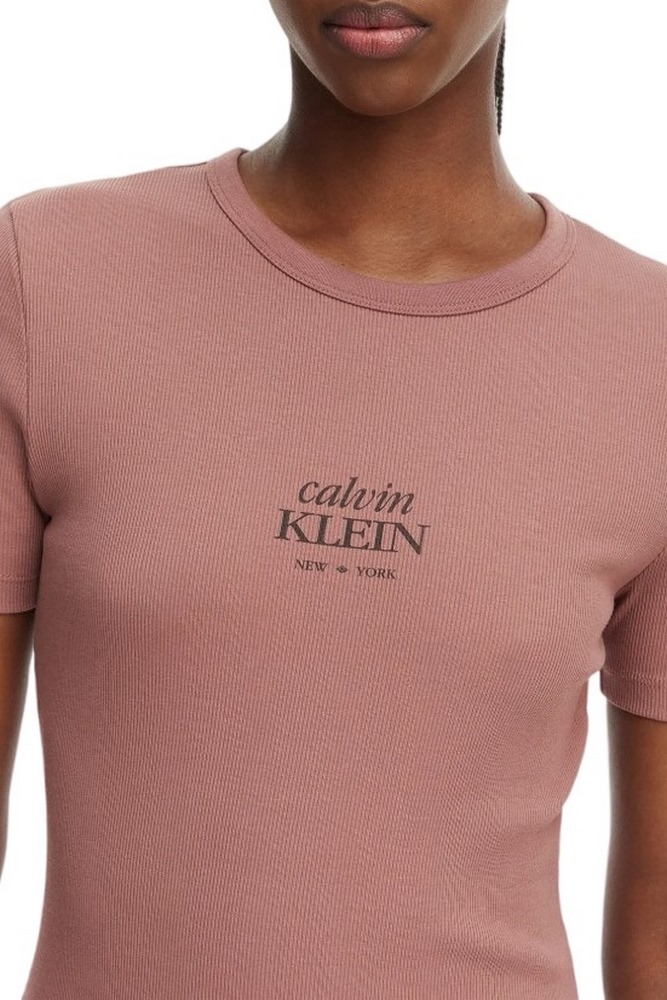 CALVIN KLEIN JEANS 2X2 BABY RIB LOGO MIDI DRESS ΦΟΡΕΜΑ ΓΥΝΑΙΚΕΙΟ BROWN