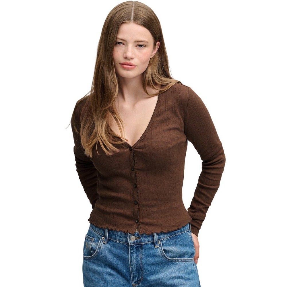 SUPERDRY ATH ESS POINTELLE CARDIGAN ΖΑΚΕΤΑ ΓΥΝΑΙΚΕΙΑ CHESTNUT