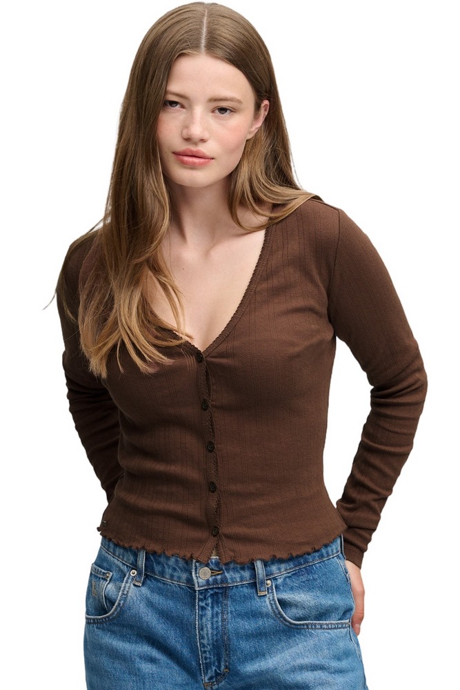 SUPERDRY ATH ESS POINTELLE CARDIGAN ΖΑΚΕΤΑ ΓΥΝΑΙΚΕΙΑ CHESTNUT