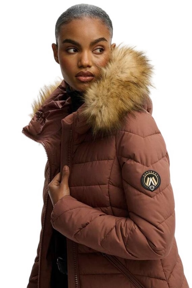 SUPERDRY D2 OVIN FUJI FAUX FUR HOOD MID LENGTH ΜΠΟΥΦΑΝ ΓΥΝΑΙΚΕΙΟ BROWN