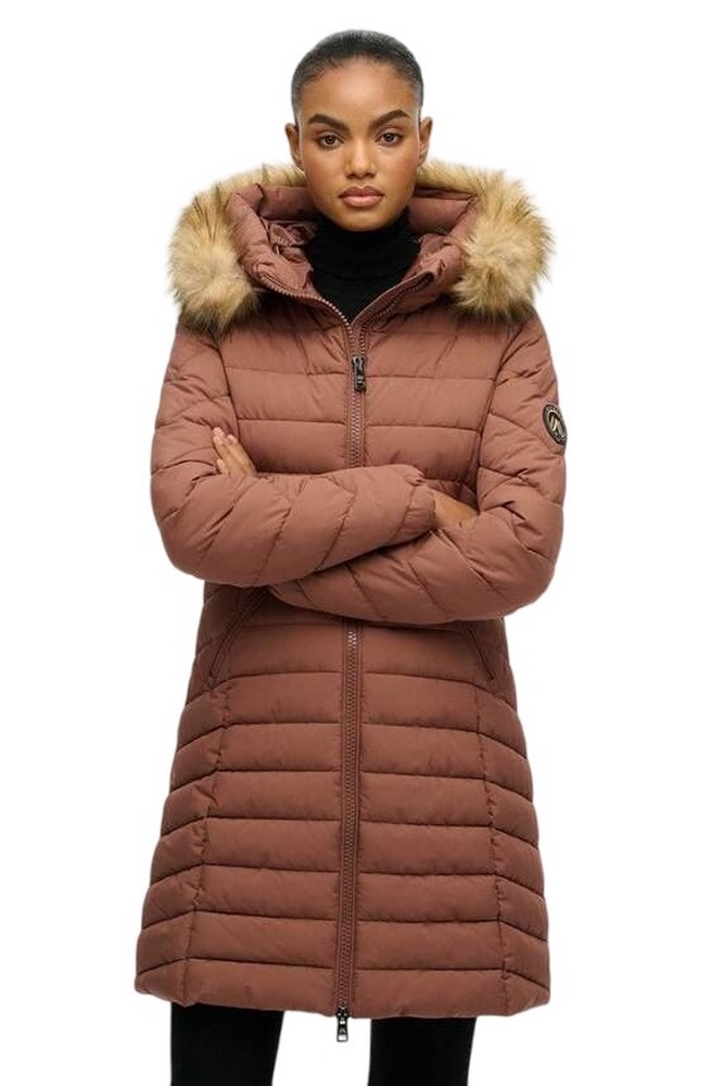 SUPERDRY D2 OVIN FUJI FAUX FUR HOOD MID LENGTH ΜΠΟΥΦΑΝ ΓΥΝΑΙΚΕΙΟ BROWN