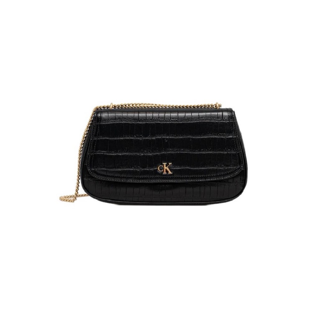 CALVIN KLEIN  CROC CONV CHAIN MEDIUM BAG ΤΣΑΝΤΑ ΓΥΝΑΙΚΕΙΑ BLACK