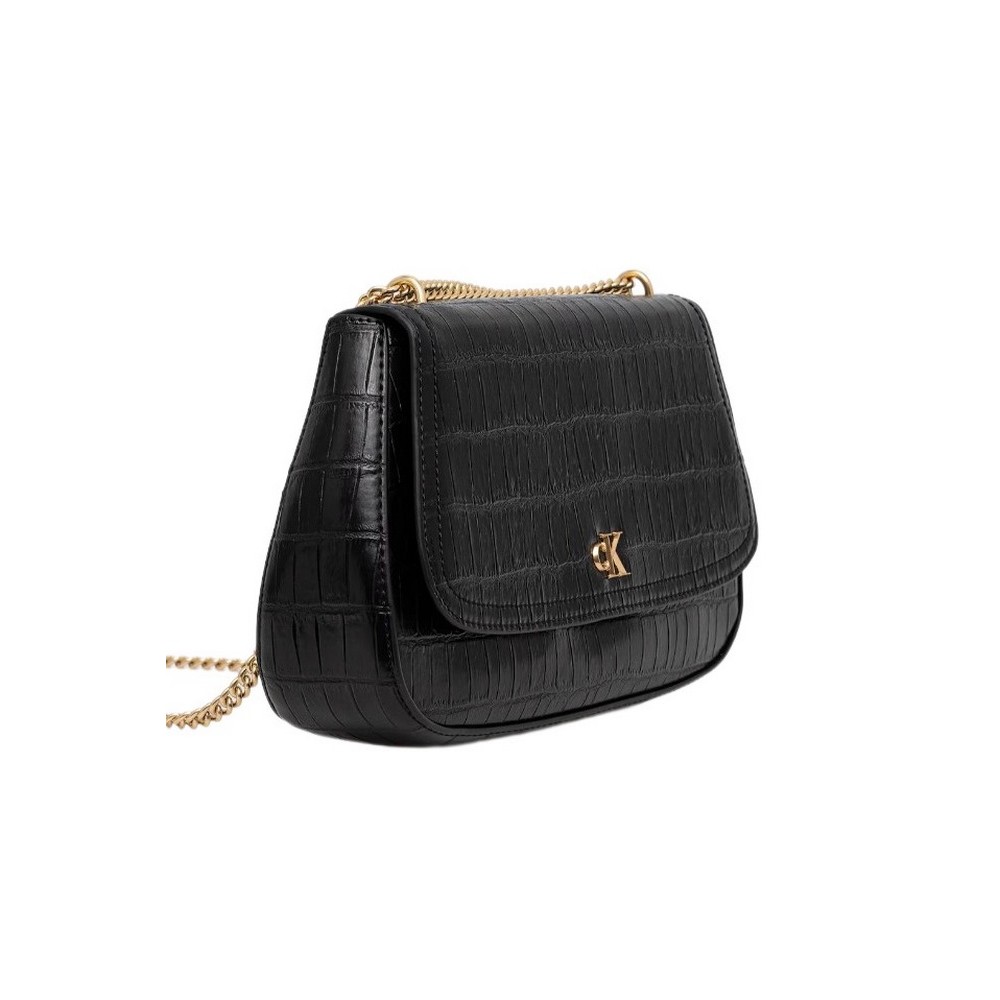 CALVIN KLEIN  CROC CONV CHAIN MEDIUM BAG ΤΣΑΝΤΑ ΓΥΝΑΙΚΕΙΑ BLACK