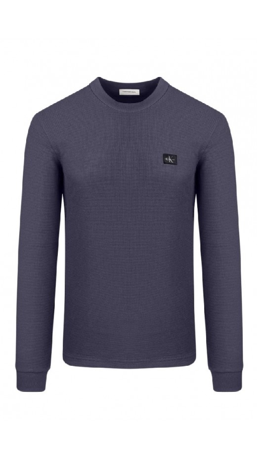 CALVIN KLEIN JEANS WOVEN LABEL WAFFLE LS TEE ΜΠΛΟΥΖΑ ΝΑΔΡΙΚΗ GREY