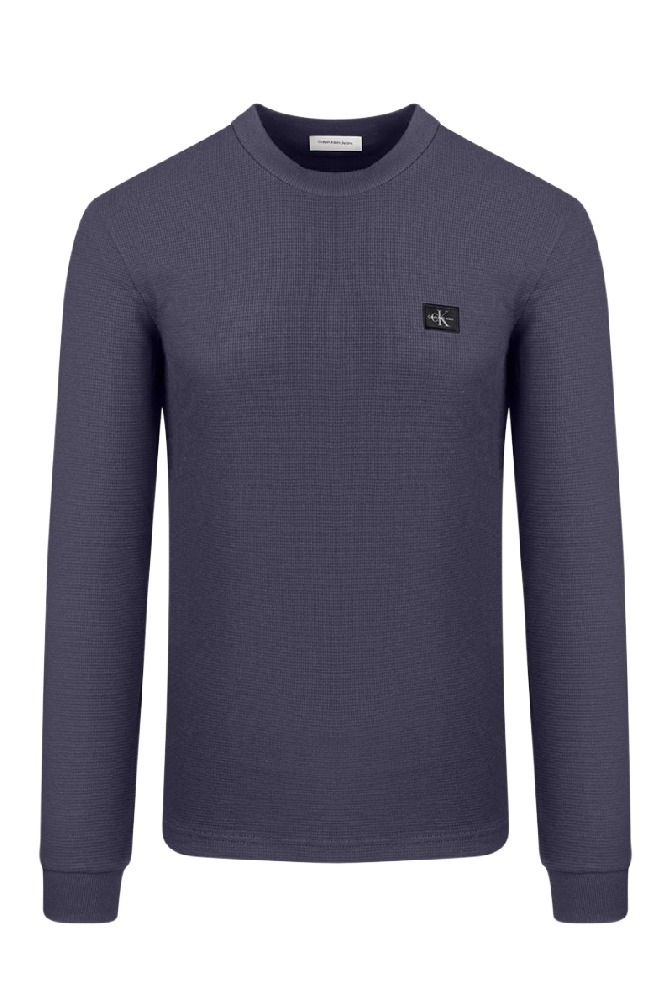CALVIN KLEIN JEANS WOVEN LABEL WAFFLE LS TEE ΜΠΛΟΥΖΑ ΝΑΔΡΙΚΗ GREY