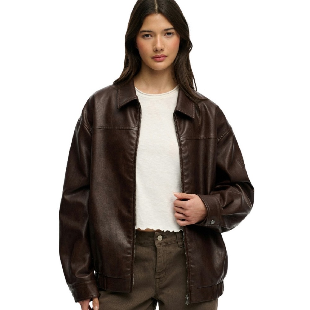 SUPERDRY COLLARED OVERSIZED BOMBER ΜΠΟΥΦΑΝ ΓΥΝΑΙΚΕΙΟ DARK BROWN
