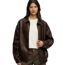 SUPERDRY COLLARED OVERSIZED BOMBER ΜΠΟΥΦΑΝ ΓΥΝΑΙΚΕΙΟ DARK BROWN