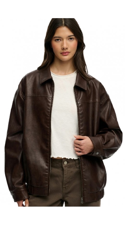 SUPERDRY COLLARED OVERSIZED BOMBER ΜΠΟΥΦΑΝ ΓΥΝΑΙΚΕΙΟ DARK BROWN