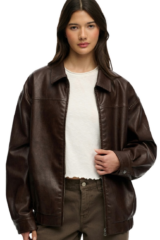 SUPERDRY COLLARED OVERSIZED BOMBER ΜΠΟΥΦΑΝ ΓΥΝΑΙΚΕΙΟ DARK BROWN
