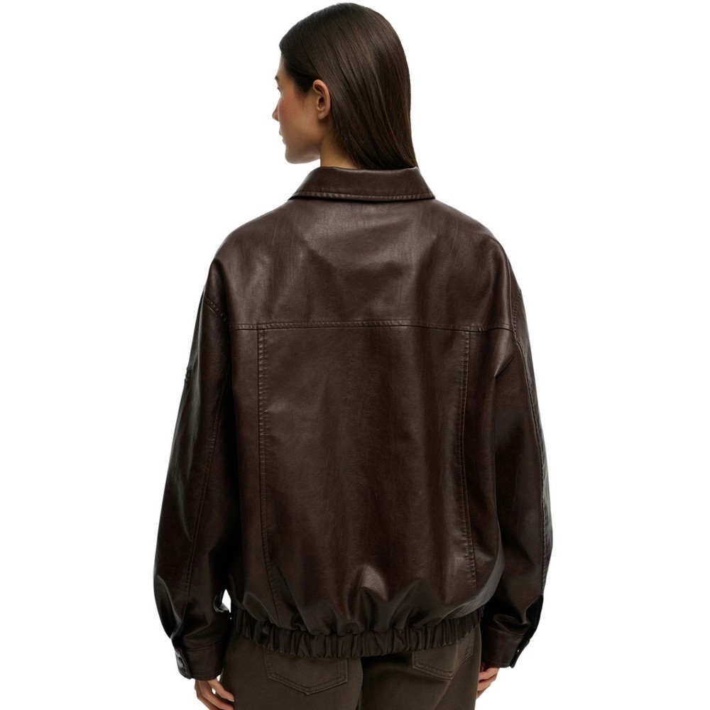 SUPERDRY COLLARED OVERSIZED BOMBER ΜΠΟΥΦΑΝ ΓΥΝΑΙΚΕΙΟ DARK BROWN