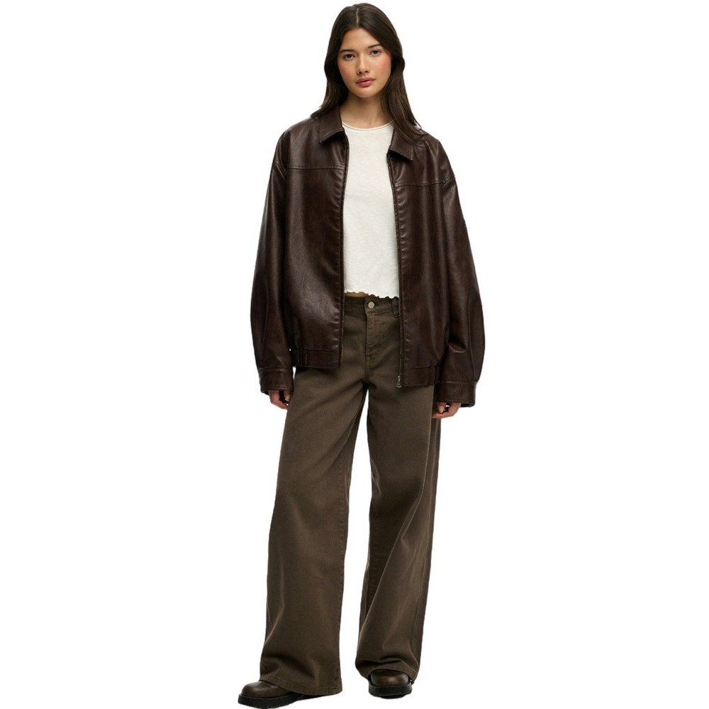 SUPERDRY COLLARED OVERSIZED BOMBER ΜΠΟΥΦΑΝ ΓΥΝΑΙΚΕΙΟ DARK BROWN