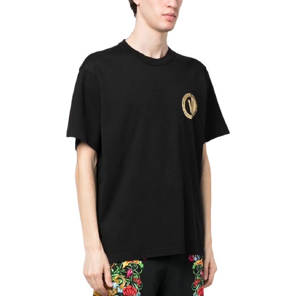 VERSACE JEANS COUTURE NEW VEMBLEM PLT SM COTTON JERSEY T-SHIRT ΑΝΔΡΙΚΟ BLACK
