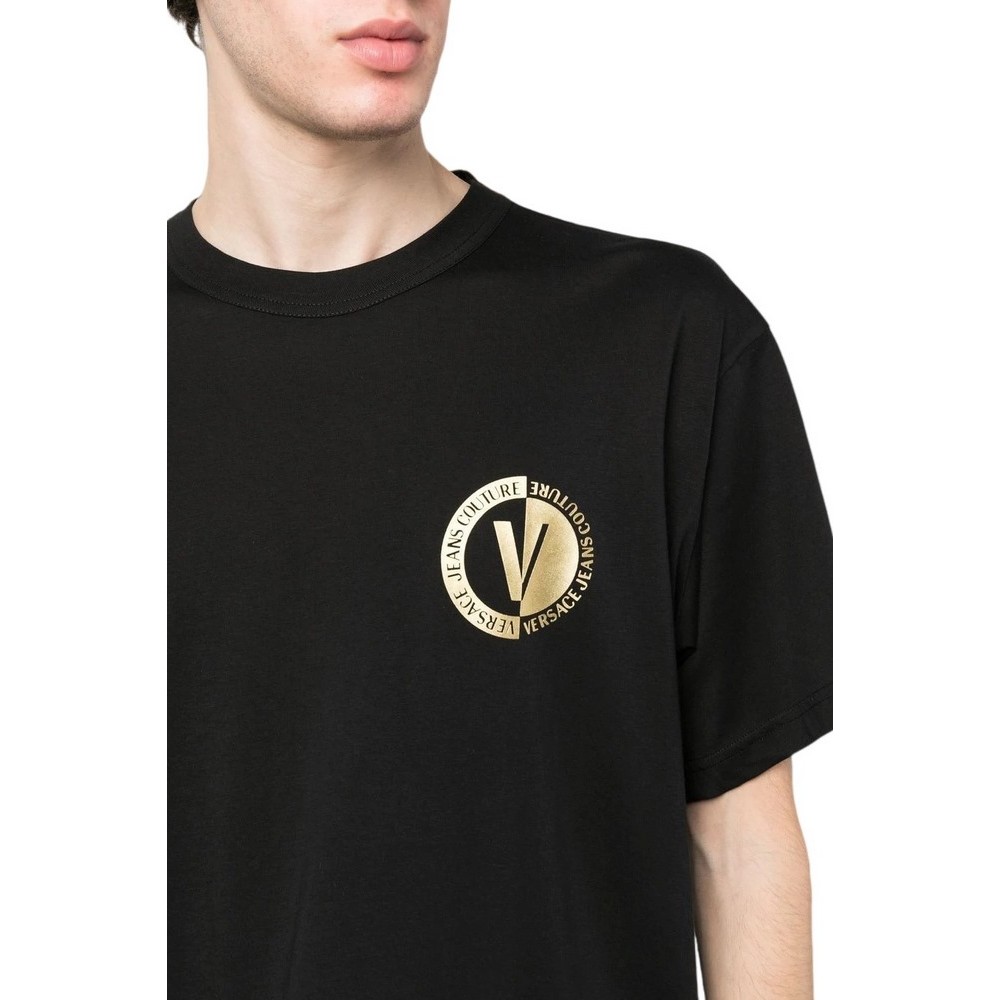 VERSACE JEANS COUTURE NEW VEMBLEM PLT SM COTTON JERSEY T-SHIRT ΑΝΔΡΙΚΟ BLACK