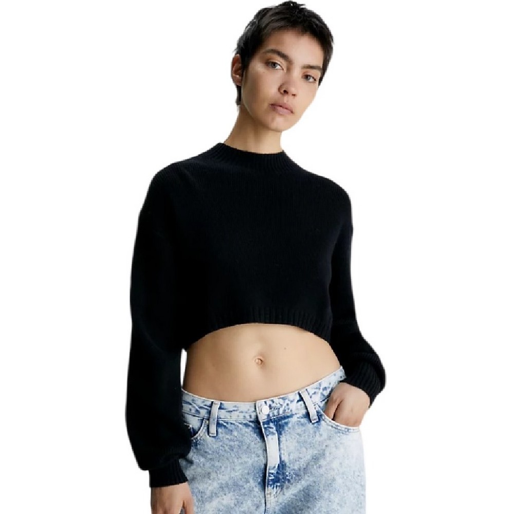 CALVIN KLEIN JEANS SHORT LAMBSWOOL SWEATER ΜΠΛΟΥΖΑ ΓΥΝΑΙΚΕΙΑ BLACK