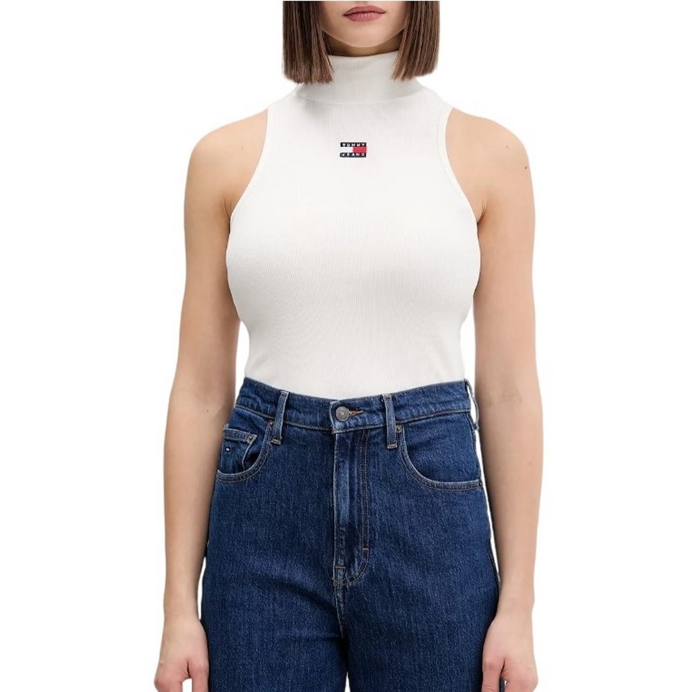 TOMMY JEANS SLIM SH BADGE RIB TANK ΤΟΠ ΓΥΝΑΙΚΕΙΟ ECRU