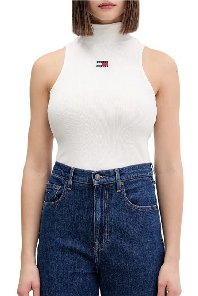 TOMMY JEANS SLIM SH BADGE RIB TANK ΤΟΠ ΓΥΝΑΙΚΕΙΟ ECRU