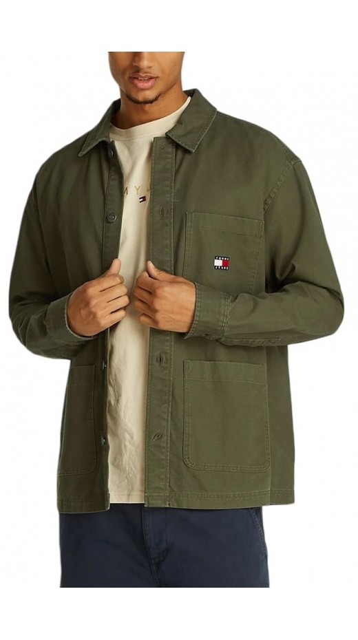 TOMMY JEANS ESSENTIAL OVERSHIRT EXT ΠΟΥΚΑΜΙΣΟ ΑΝΔΡΙΚΟ DARK GREEN