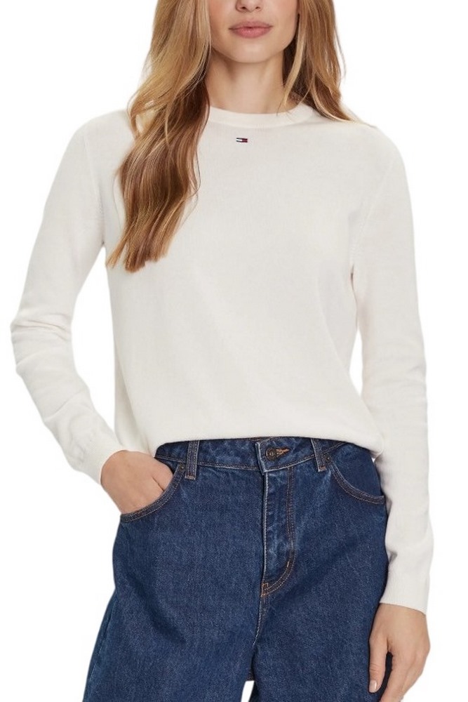 TOMMY JEANS ESSENTIAL CREW SWEATER EXT ΜΠΛΟΥΖΑ ΠΛΕΚΤΗ ΓΥΝΑΙΚΕΙΑ OFF WHITE