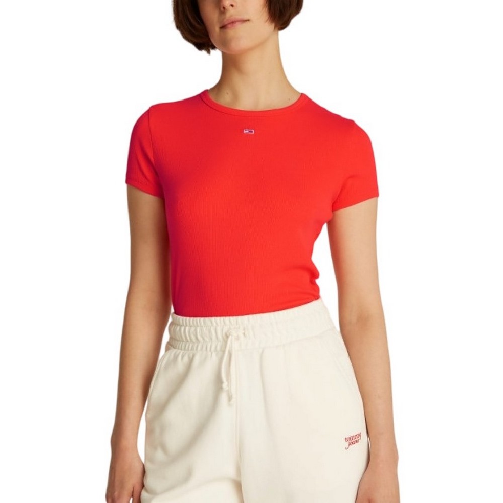 TOMMY JEANS SLIM ESSENTIAL RIB SS EXT T-SHIRT ΜΠΛΟΥΖΑ ΓΥΝΑΙΚΕΙΑ ORANGE