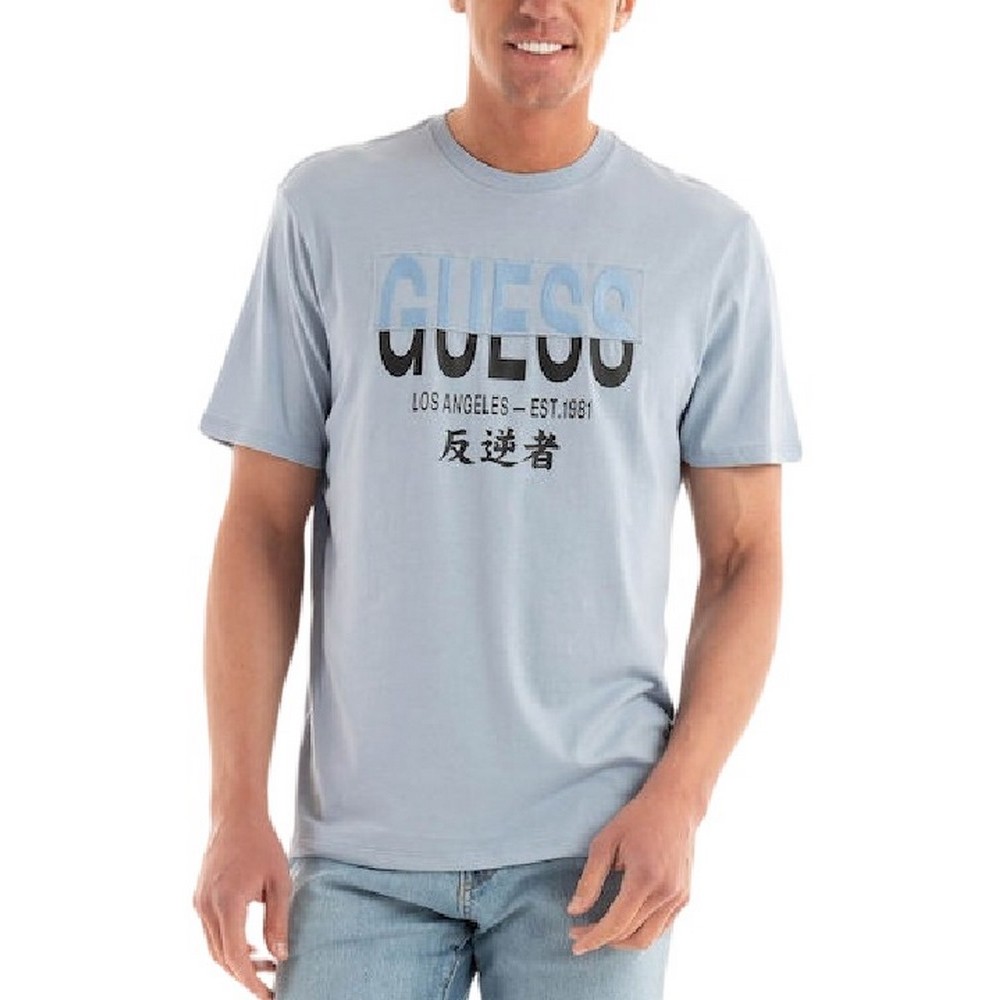 GUESS SPLIT APPLIQUE T-SHIRT ΜΠΛΟΥΖΑ  ΑΝΔΡΙΚΗ CIEL