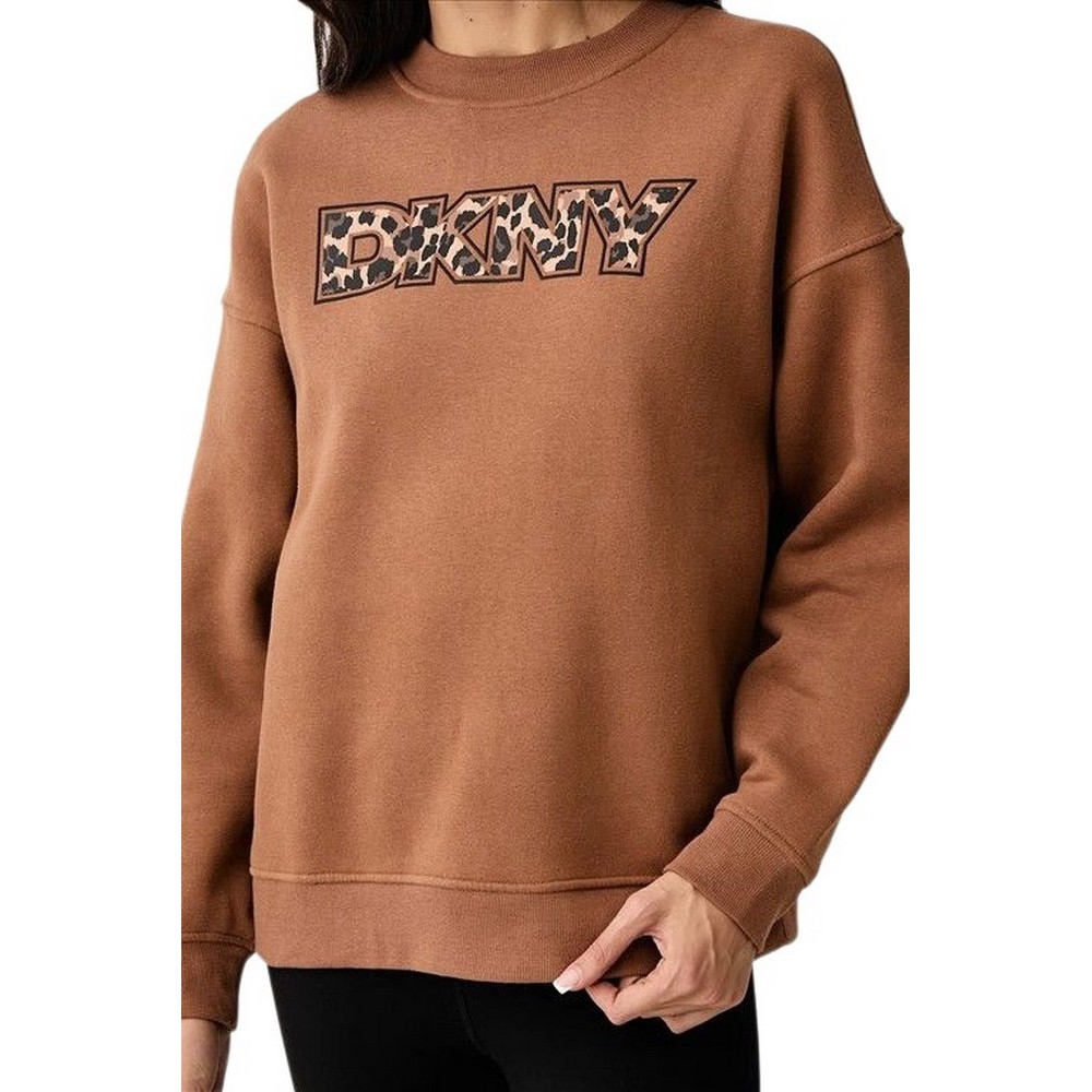 DKNY LEOPARD LOGO SWEATSHIRT ΜΠΛΟΥΖΑ ΦΟΥΤΕΡ ΓΥΝΑΙΚΕΙΑ CARAMEL