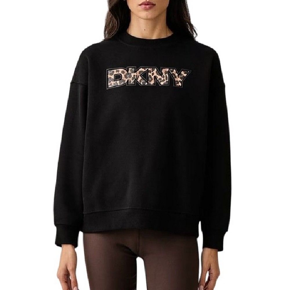 DKNY LEOPARD LOGO SWEATSHIRT ΜΠΛΟΥΖΑ ΦΟΥΤΕΡ ΓΥΝΑΙΚΕΙΑ BLACK