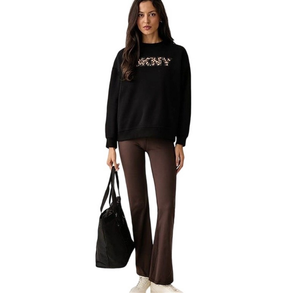 DKNY LEOPARD LOGO SWEATSHIRT ΜΠΛΟΥΖΑ ΦΟΥΤΕΡ ΓΥΝΑΙΚΕΙΑ BLACK