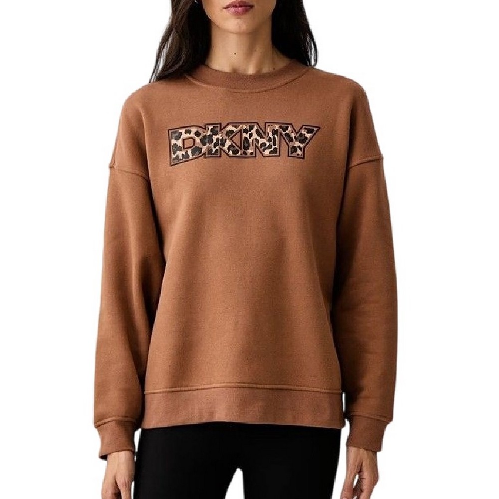 DKNY LEOPARD LOGO SWEATSHIRT ΜΠΛΟΥΖΑ ΦΟΥΤΕΡ ΓΥΝΑΙΚΕΙΑ CARAMEL