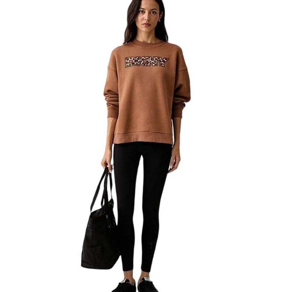 DKNY LEOPARD LOGO SWEATSHIRT ΜΠΛΟΥΖΑ ΦΟΥΤΕΡ ΓΥΝΑΙΚΕΙΑ CARAMEL