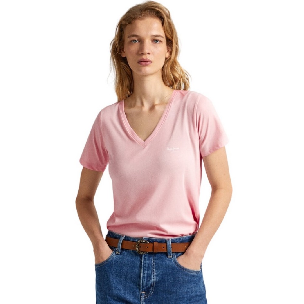 PEPE JEANS LONDON LORETTE V NECK T-SHIRT ΜΠΛΟΥΖΑ ΓΥΝΑΙΚΕΙΑ PINK