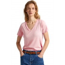 PEPE JEANS LONDON LORETTE V NECK T-SHIRT ΜΠΛΟΥΖΑ ΓΥΝΑΙΚΕΙΑ PINK