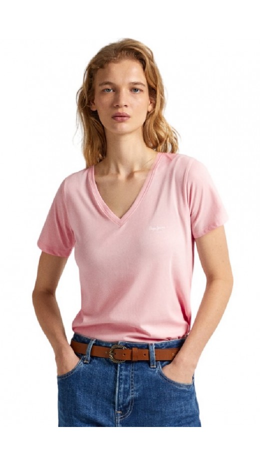 PEPE JEANS LONDON LORETTE V NECK T-SHIRT ΜΠΛΟΥΖΑ ΓΥΝΑΙΚΕΙΑ PINK