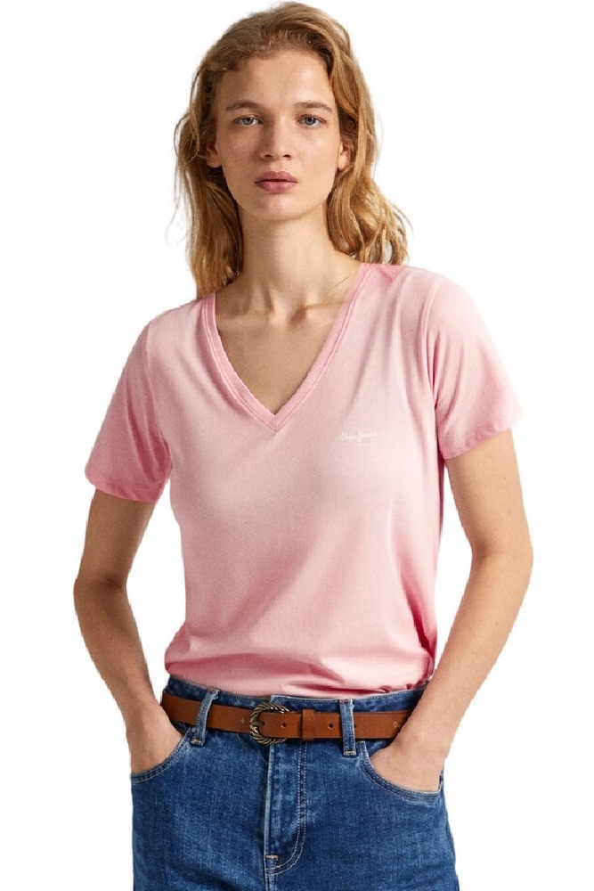 PEPE JEANS LONDON LORETTE V NECK T-SHIRT ΜΠΛΟΥΖΑ ΓΥΝΑΙΚΕΙΑ PINK