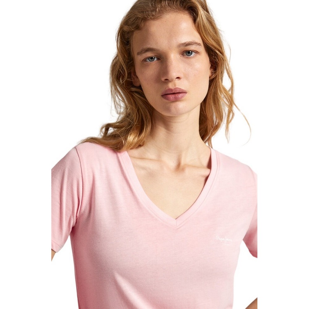 PEPE JEANS LONDON LORETTE V NECK T-SHIRT ΜΠΛΟΥΖΑ ΓΥΝΑΙΚΕΙΑ PINK