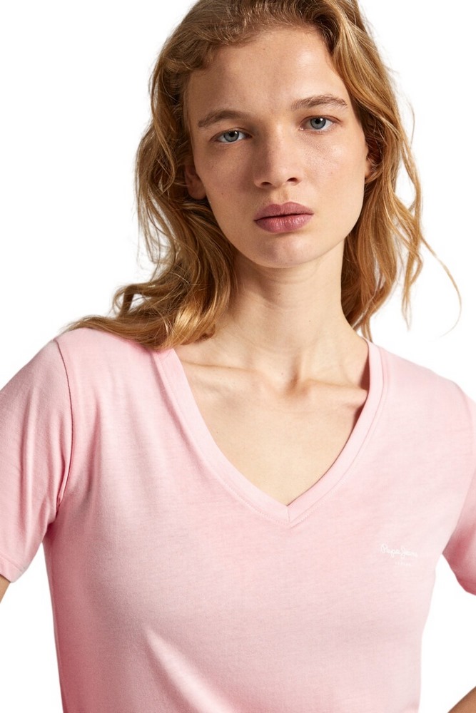 PEPE JEANS LONDON LORETTE V NECK T-SHIRT ΜΠΛΟΥΖΑ ΓΥΝΑΙΚΕΙΑ PINK