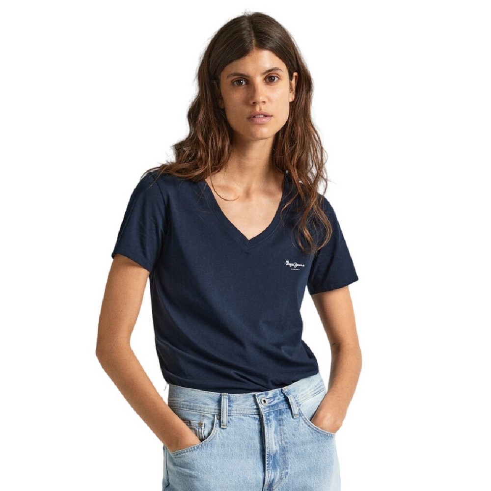 PEPE JEANS LONDON LORETTE V NECK T-SHIRT ΜΠΛΟΥΖΑ ΓΥΝΑΙΚΕΙΑ BLUE