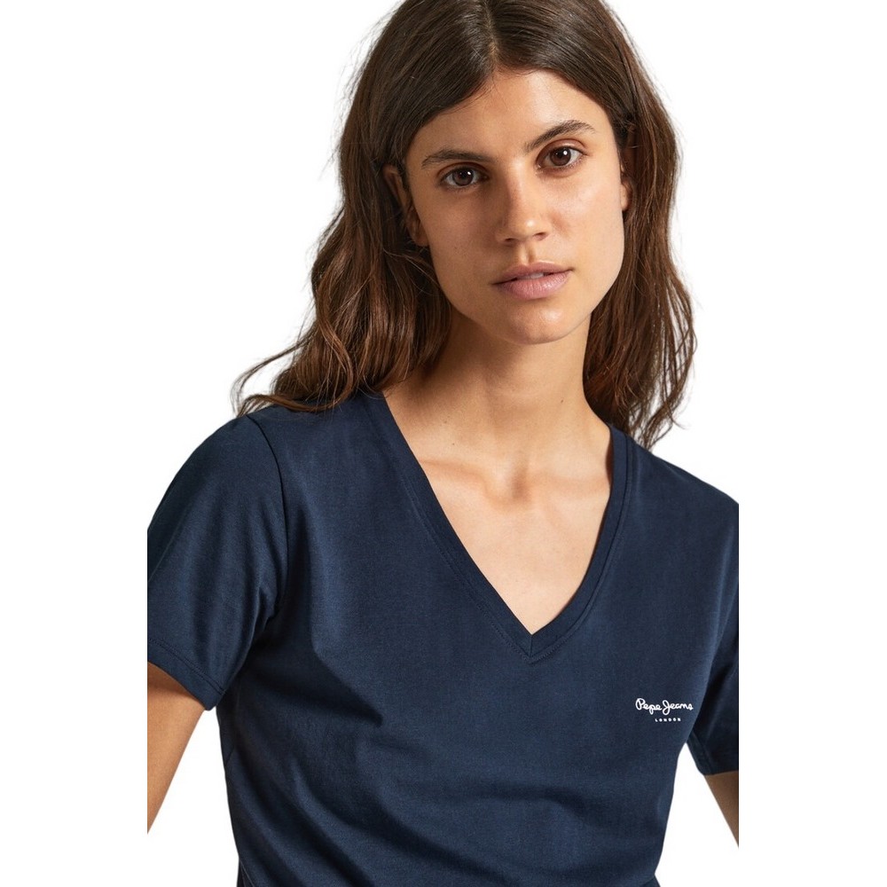 PEPE JEANS LONDON LORETTE V NECK T-SHIRT ΜΠΛΟΥΖΑ ΓΥΝΑΙΚΕΙΑ BLUE