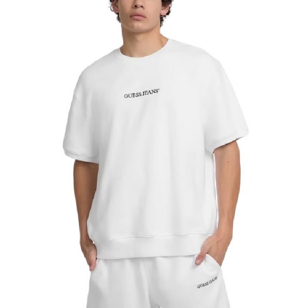 GUESS JEANS CN OS SS LOGO EMB ΦΟΥΤΕΡ ΜΠΛΟΥΖΑ ΑΝΔΡΙΚΗ WHITE