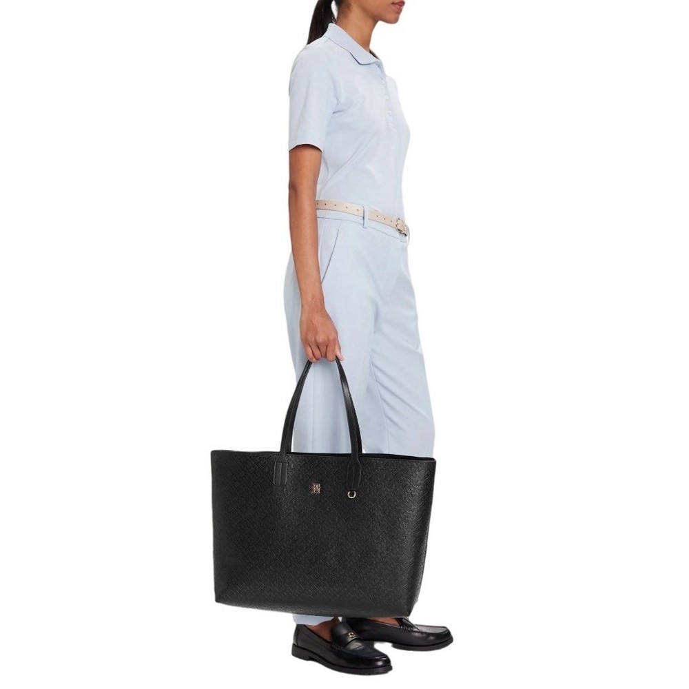 TOMMY HILFIGER ICON TOTE MONO ΤΣΑΝΤΑ ΓΥΝΑΙΚΕΙΑ BLACK