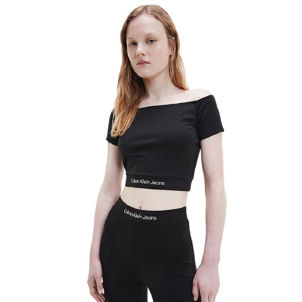 CALVIN KLEIN JEANS SHRUNKEN LOGO MILANO BARDOT TOP ΓΥΝΑΙΚΕΙΟ BLACK