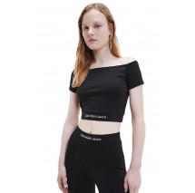 CALVIN KLEIN JEANS SHRUNKEN LOGO MILANO BARDOT TOP ΓΥΝΑΙΚΕΙΟ BLACK