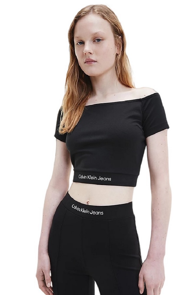 CALVIN KLEIN JEANS SHRUNKEN LOGO MILANO BARDOT TOP ΓΥΝΑΙΚΕΙΟ BLACK