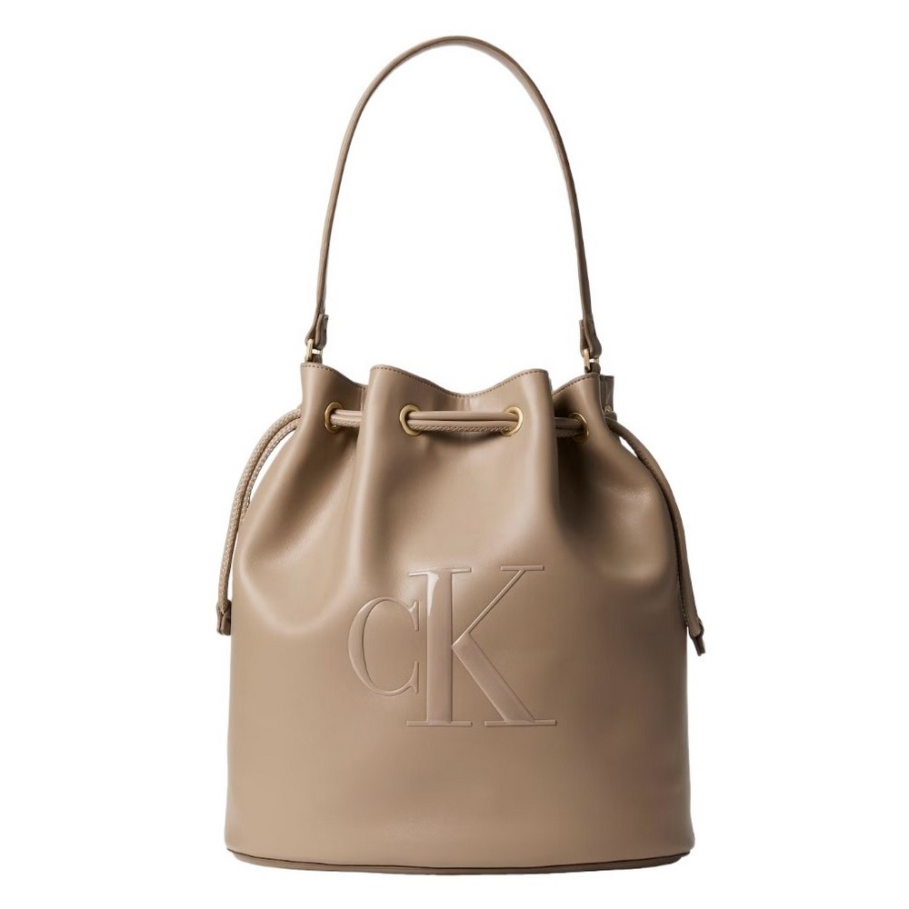 CALVIN KLEIN RAISED CK LARGE BUCKET BAG ΤΣΑΝΤΑ ΓΥΝΑΙΚΕΙΑ TAUPE