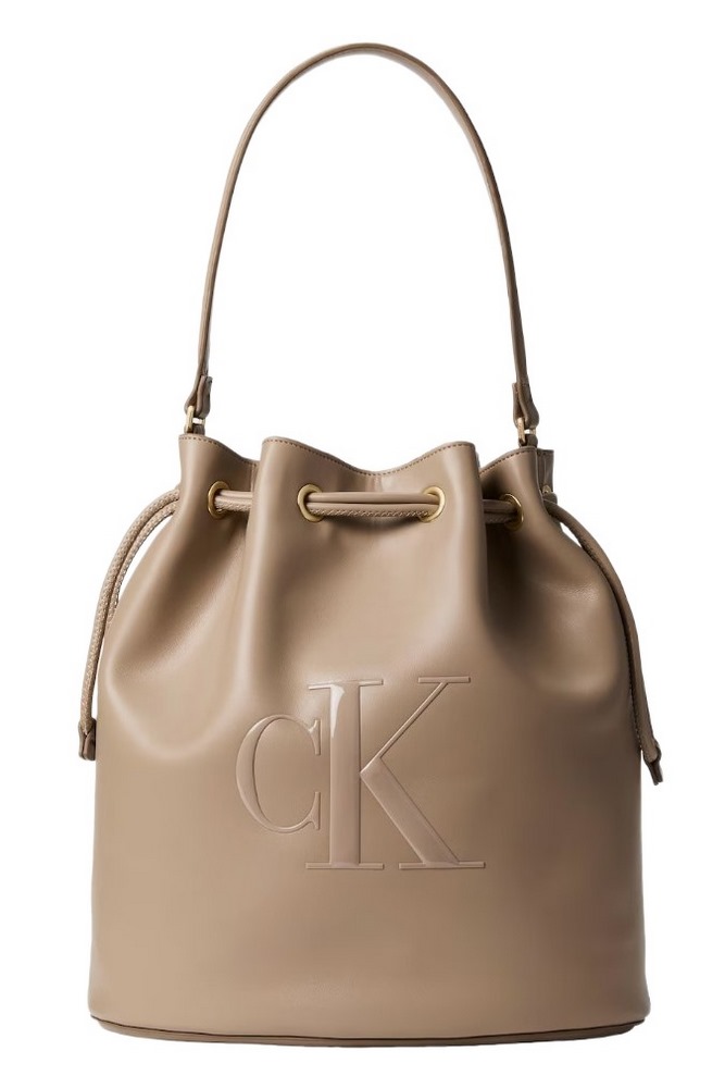 CALVIN KLEIN RAISED CK LARGE BUCKET BAG ΤΣΑΝΤΑ ΓΥΝΑΙΚΕΙΑ TAUPE