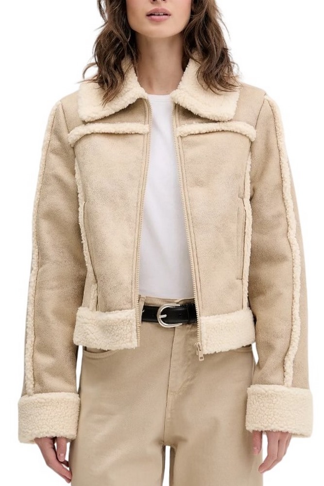 GUESS JEANS FAUX SHEARLING JKT ΜΠΟΥΦΑΝ ΓΥΝΑΙΚΕΙΟ BEIGE