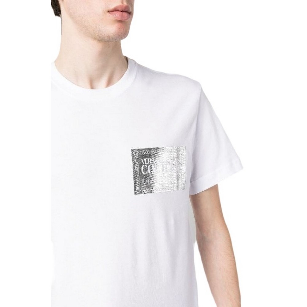 VERSACE JEANS COUTURE PIECE NR TEXT FOIL COTTON JERSEY T-SHIRT ΑΝΔΡΙΚΟ WHITE