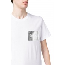 VERSACE JEANS COUTURE PIECE NR TEXT FOIL COTTON JERSEY T-SHIRT ΑΝΔΡΙΚΟ WHITE